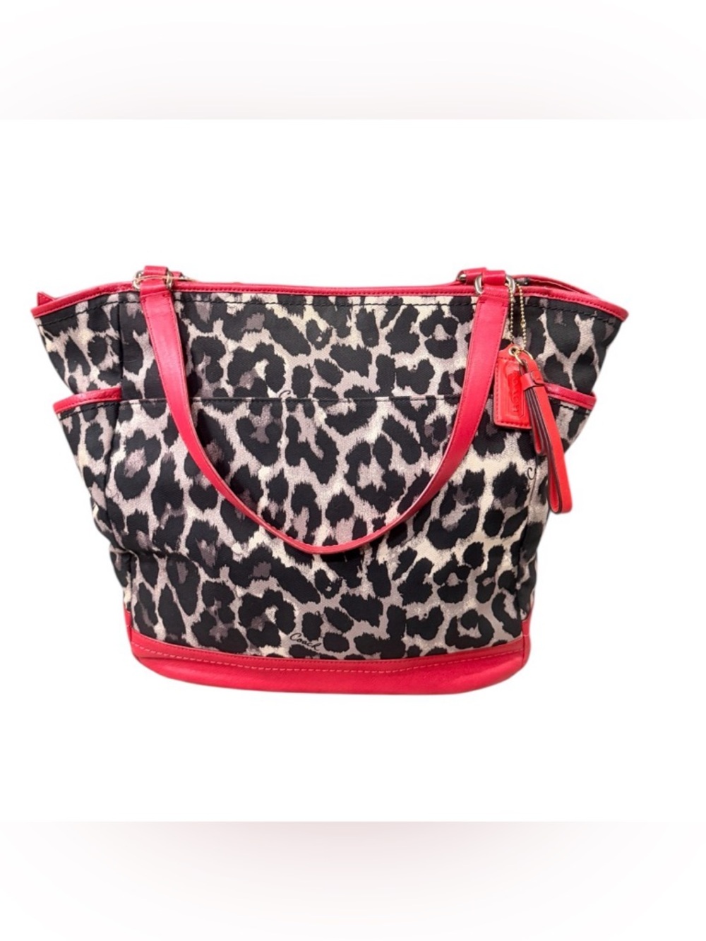 Coach Park Ocelot Leopard Print Canvas Tote Bag -Preowned Added Hang Tag set
